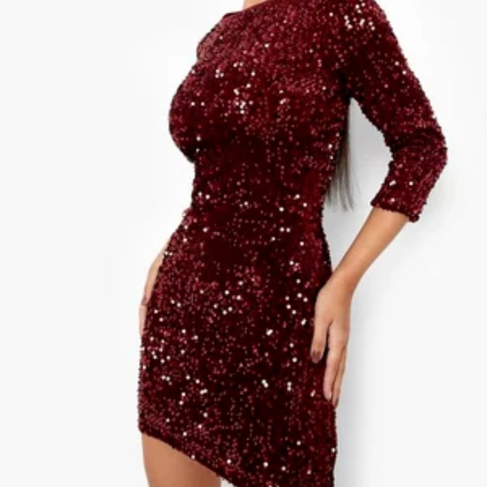 Boohoo Sequin Long Sleeve Bodycon Dress